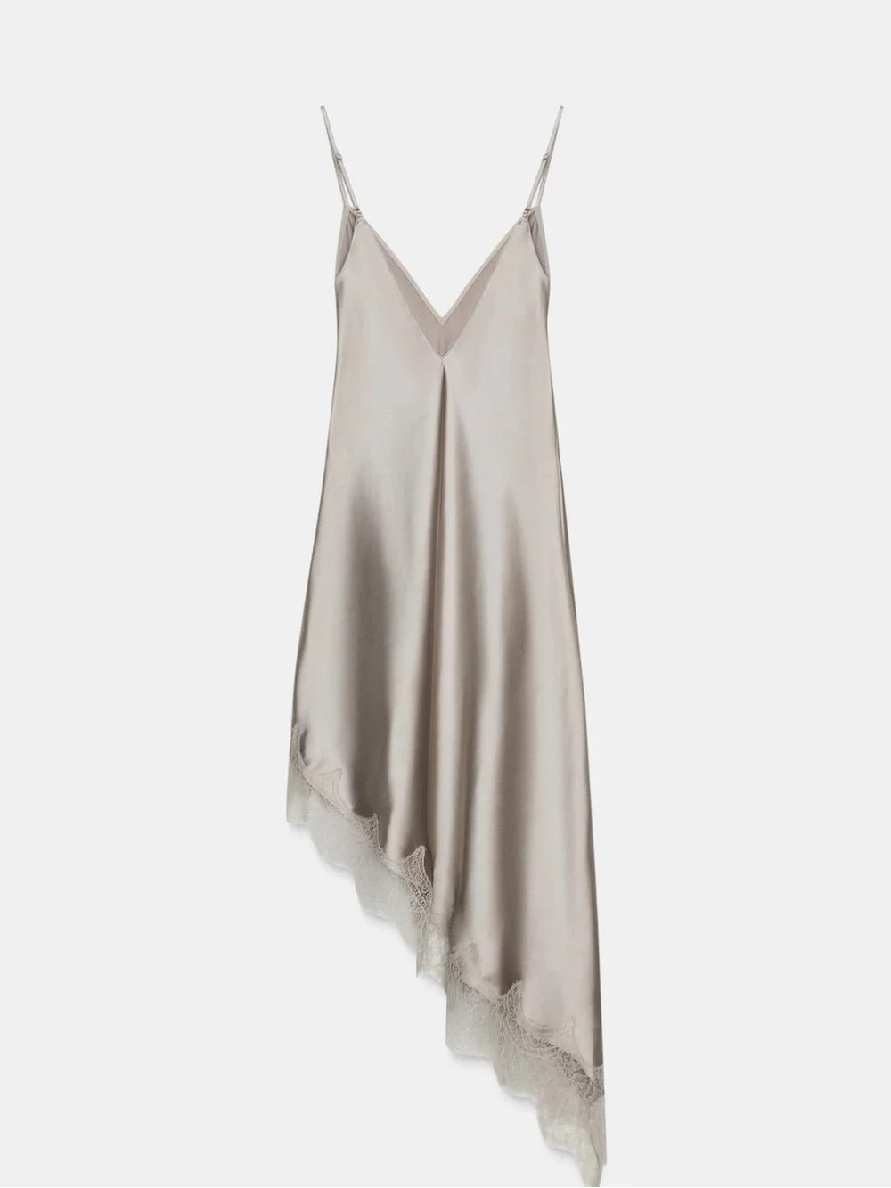 Zara Satin Lace Trim Asymmetrical Slip Dress NWT 9189/332 - Picture 4 of 6